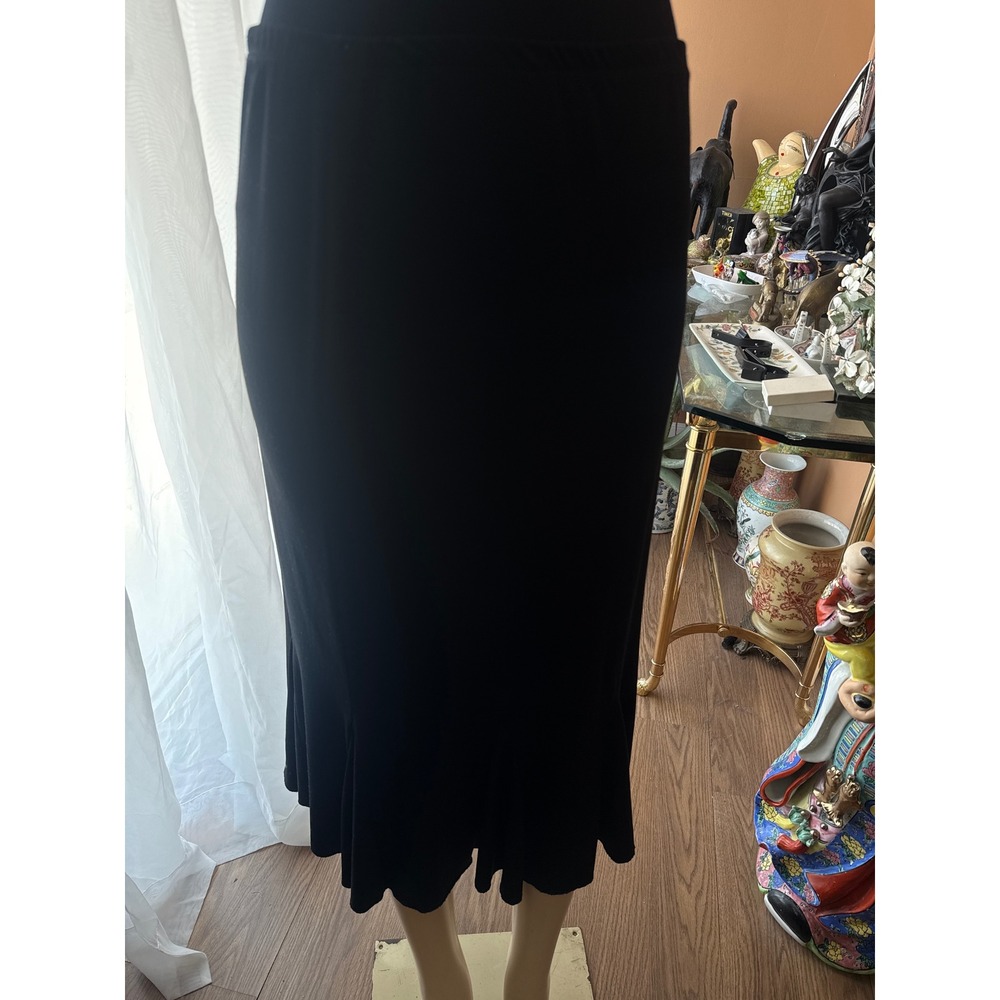 E.C. Designs Black Flounce Hem Midi Skirt Elastic Waist Made in USA BIG30 Size M